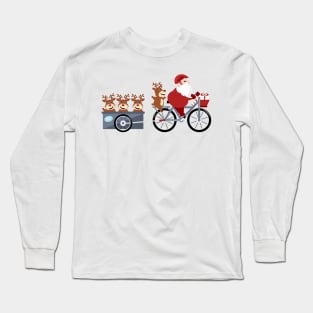 Santa Claus  riding a bike with reindeer in a trailer Long Sleeve T-Shirt